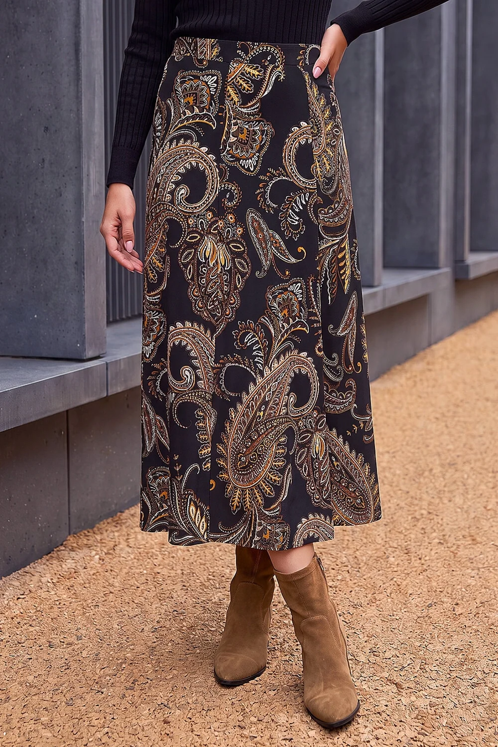 Roman Ochre Paisley Print Skirt - 10 Image 1
