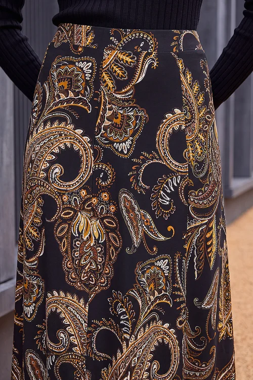 Roman Ochre Paisley Print Skirt - 10 Image 4