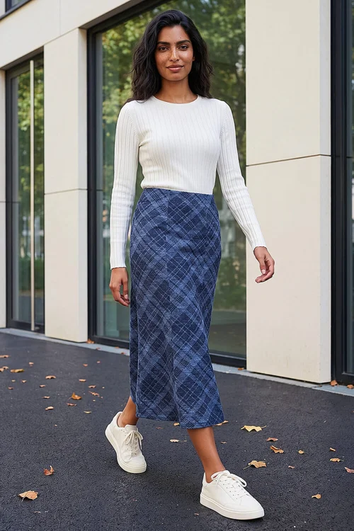 Roman Navy Shadow Check Skirt - 14 Image 2