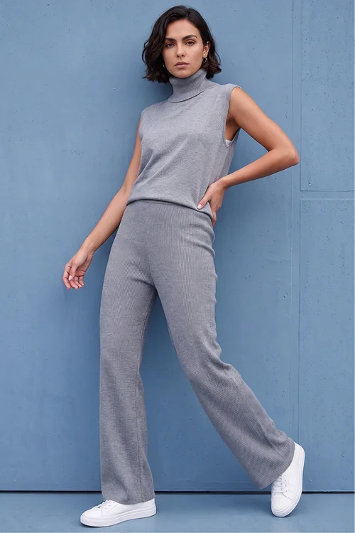 Roman Grey Shimmer Ribbed Knit Trouser - 12 Image 1