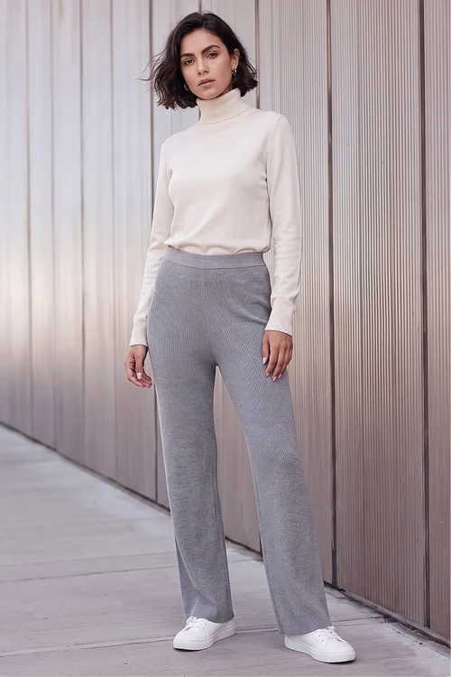 Roman Grey Shimmer Ribbed Knit Trouser - 12 Image 3