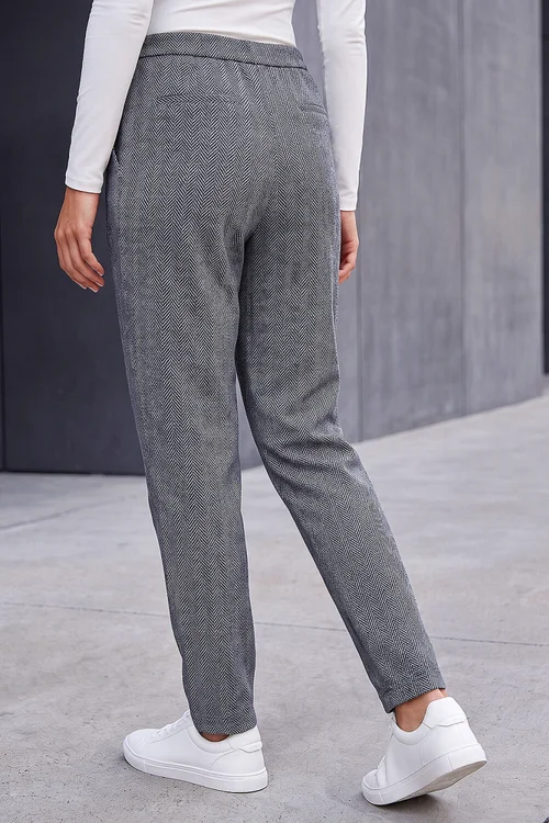 Roman Grey Petite Herringbone Stretch Trouser - 16 Image 3