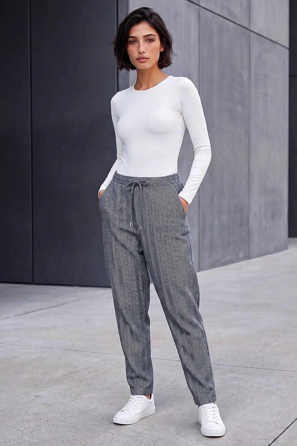 Roman Grey Petite Herringbone Stretch Trouser - 16 Image 2