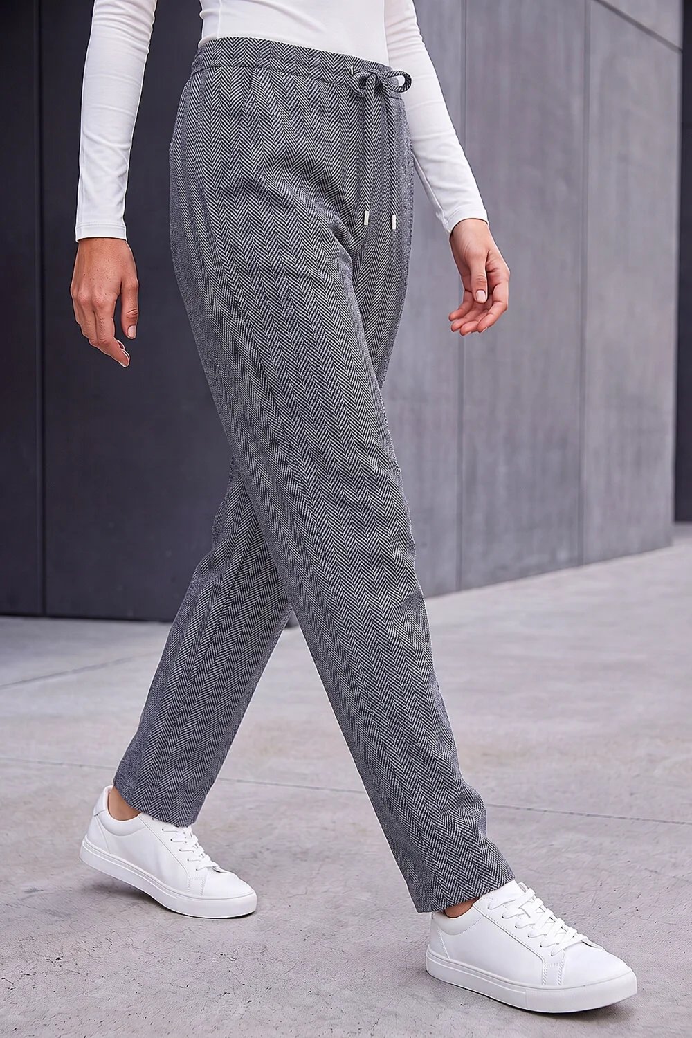 Roman Grey Petite Herringbone Stretch Trouser - 16 Image 1