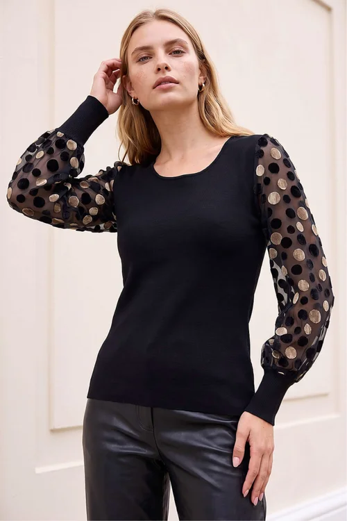 Roman Black Polka Dot Knit Top - 16 Image 1