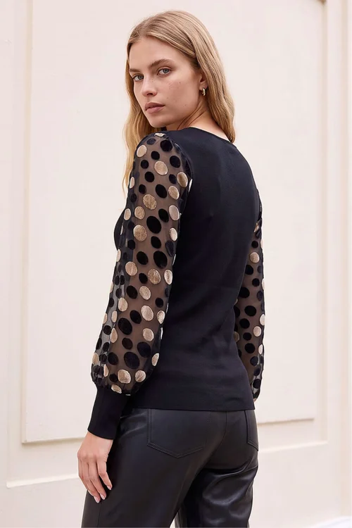 Roman Black Polka Dot Knit Top - 16 Image 3