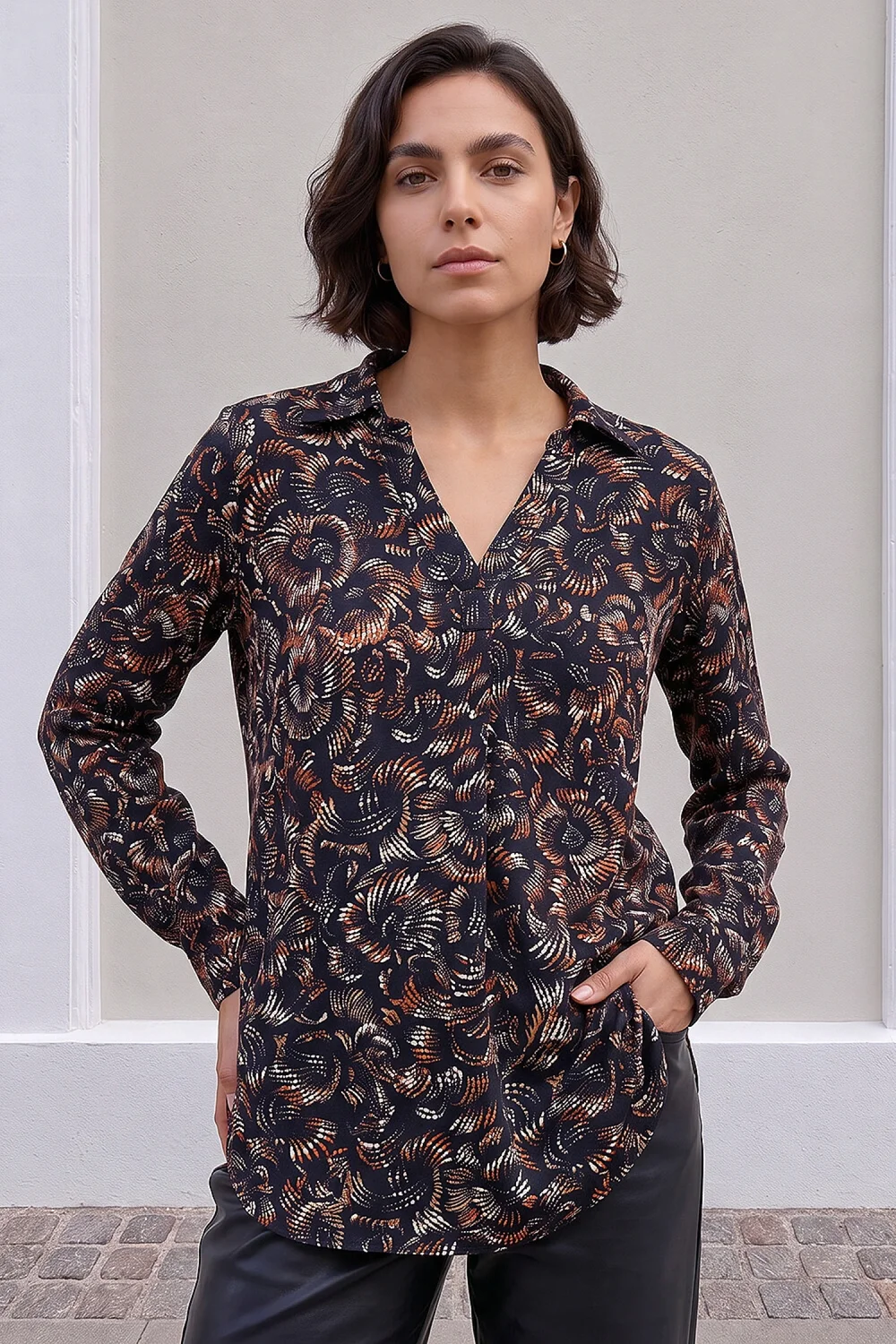 Roman Navy Abstract Puff Print Shirt - 14 Image 1