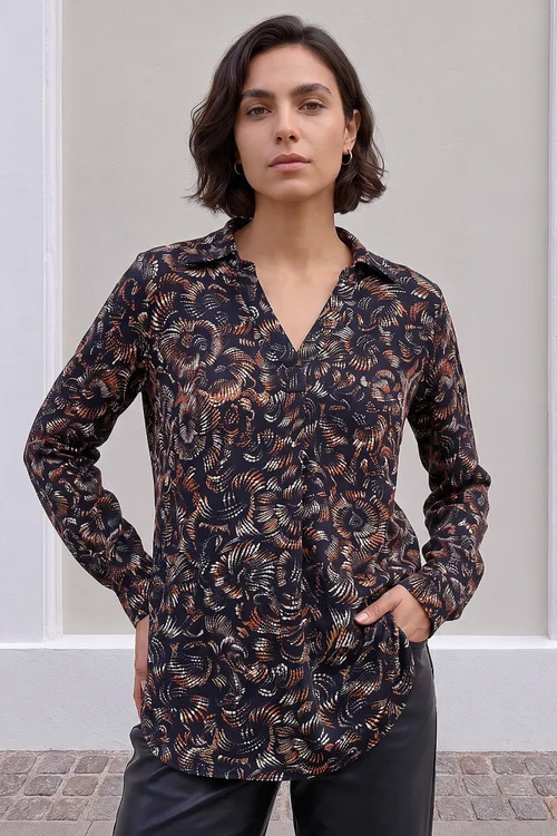 Roman Navy Abstract Puff Print Shirt - 14 Image 1
