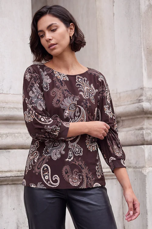 Roman Chocolate Paisley Drop Shoulder Top - 10 Image 1