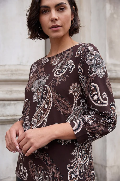 Roman Chocolate Paisley Drop Shoulder Top - 10 Image 4