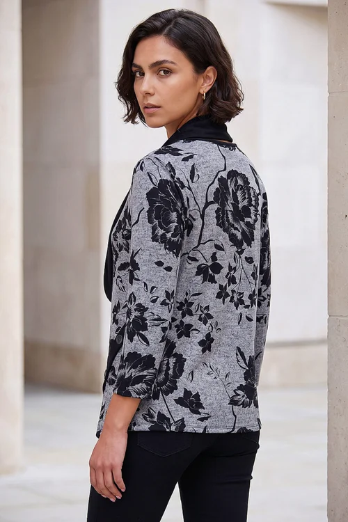Roman Grey Floral Print Snit Scarf Tunic Top - 18 Image 4