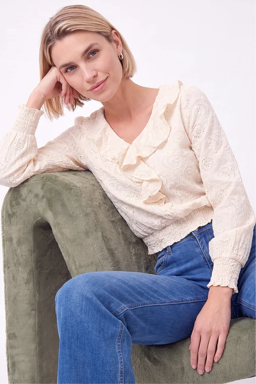 Roman Cream Textured Frill Top - 18 Image 1