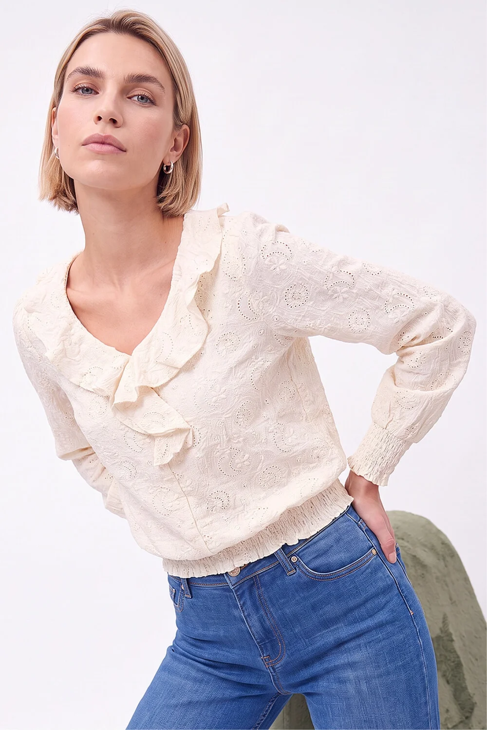 Roman Cream Textured Frill Top - 18 Image 3
