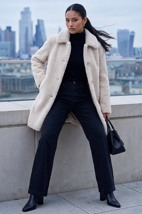 Roman Ivory Petite Faux Sheepskin Coat - 18 Image 3