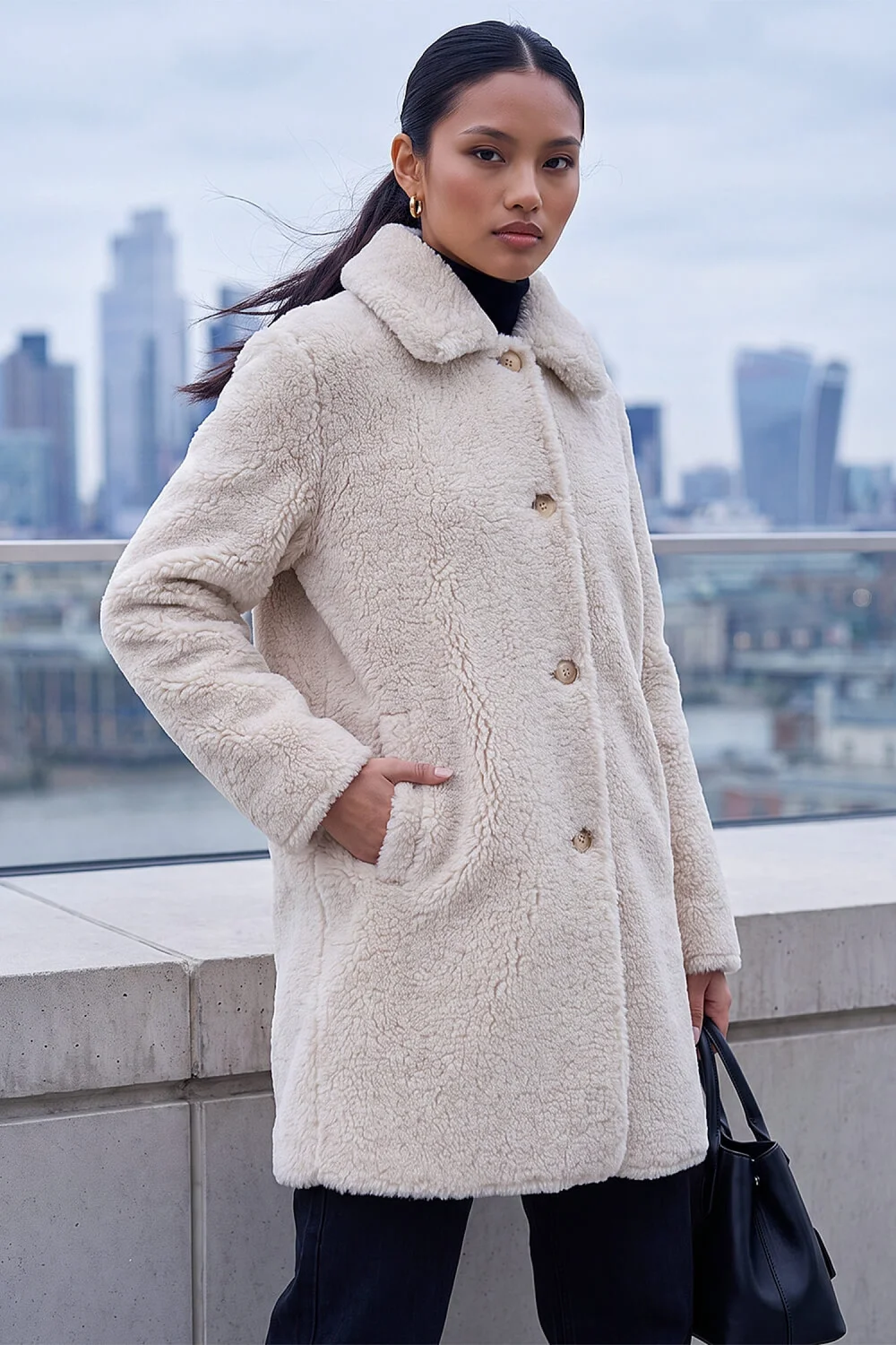 Roman Ivory Petite Faux Sheepskin Coat - 18 Image 2