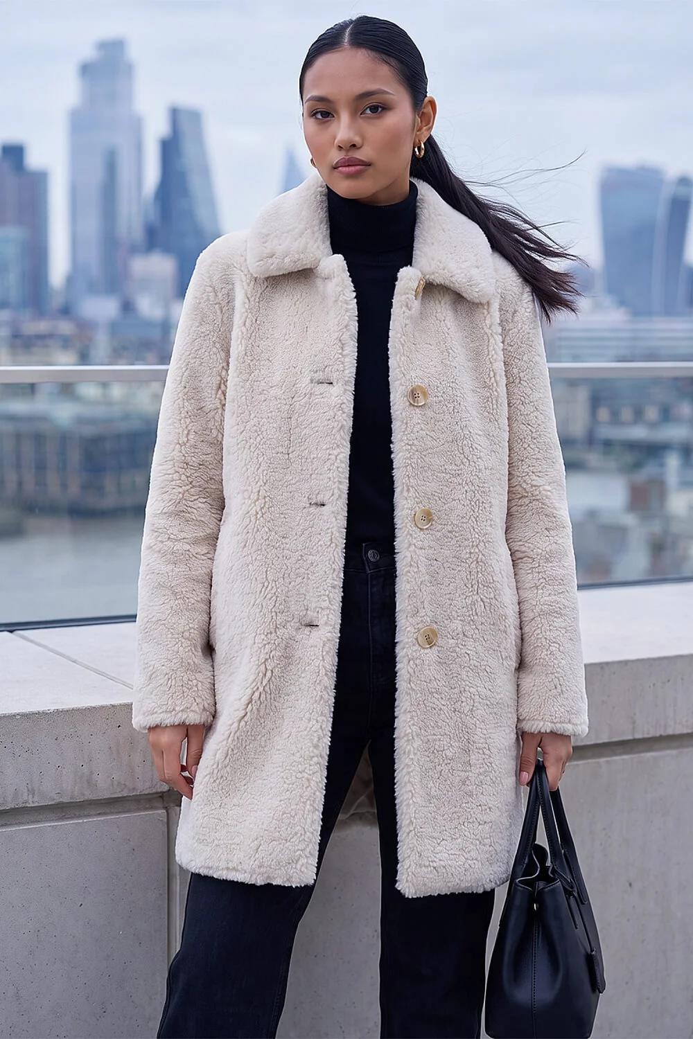 Roman Ivory Petite Faux Sheepskin Coat - 18 Image 1