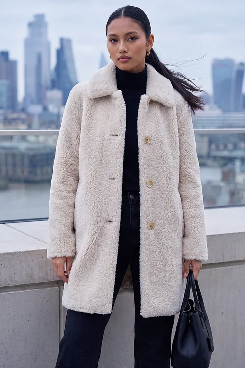 Roman Ivory Petite Faux Sheepskin Coat - 18 Image 1