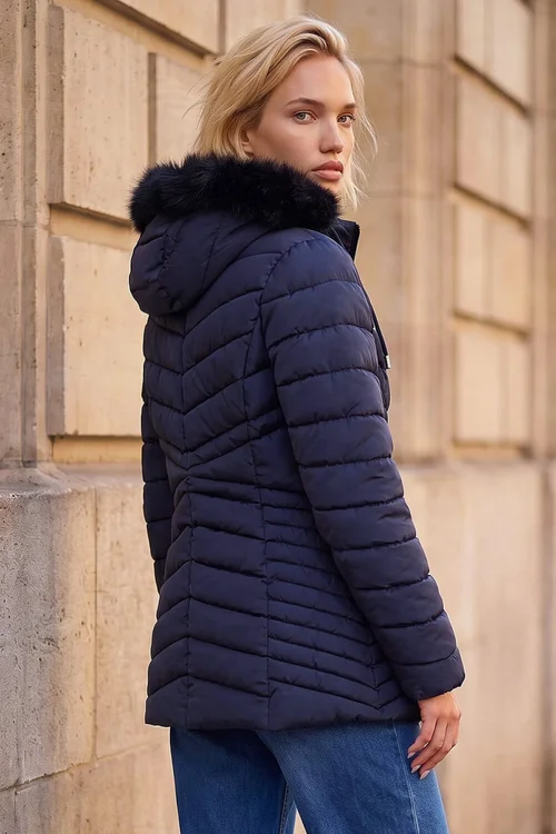 Roman Midnight Blue Faux Fur Hooded Coat - 20 Image 3
