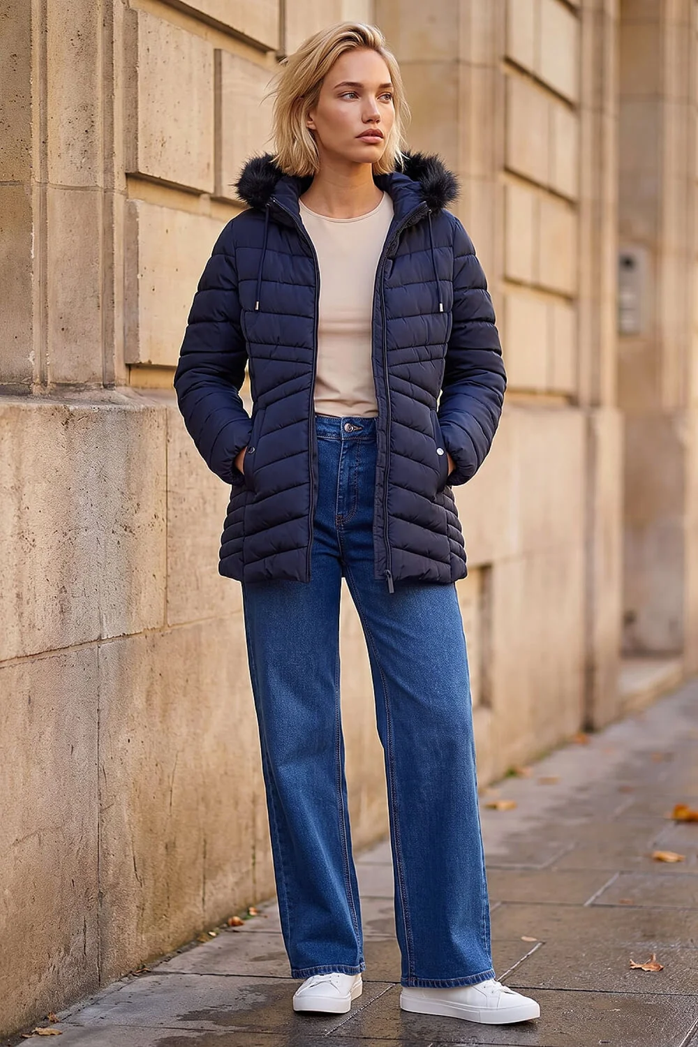 Roman Midnight Blue Faux Fur Hooded Coat - 20 Image 2