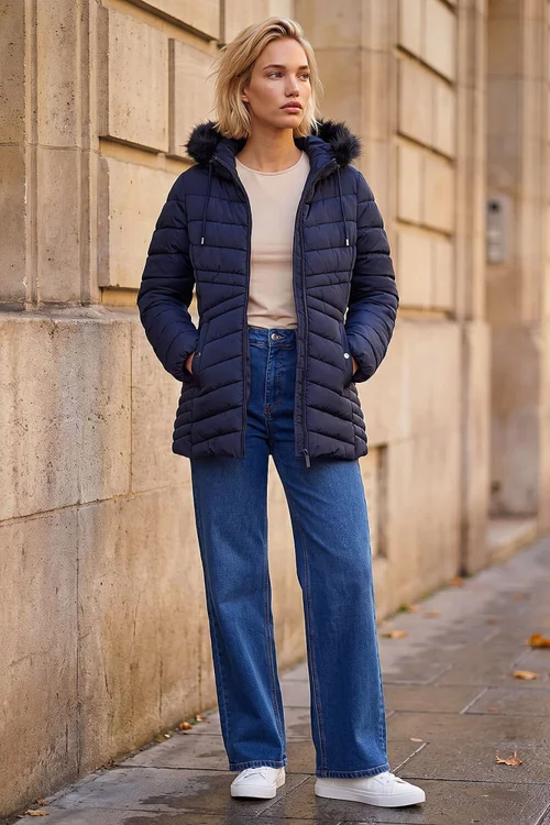 Roman Midnight Blue Faux Fur Hooded Coat - 20 Image 2