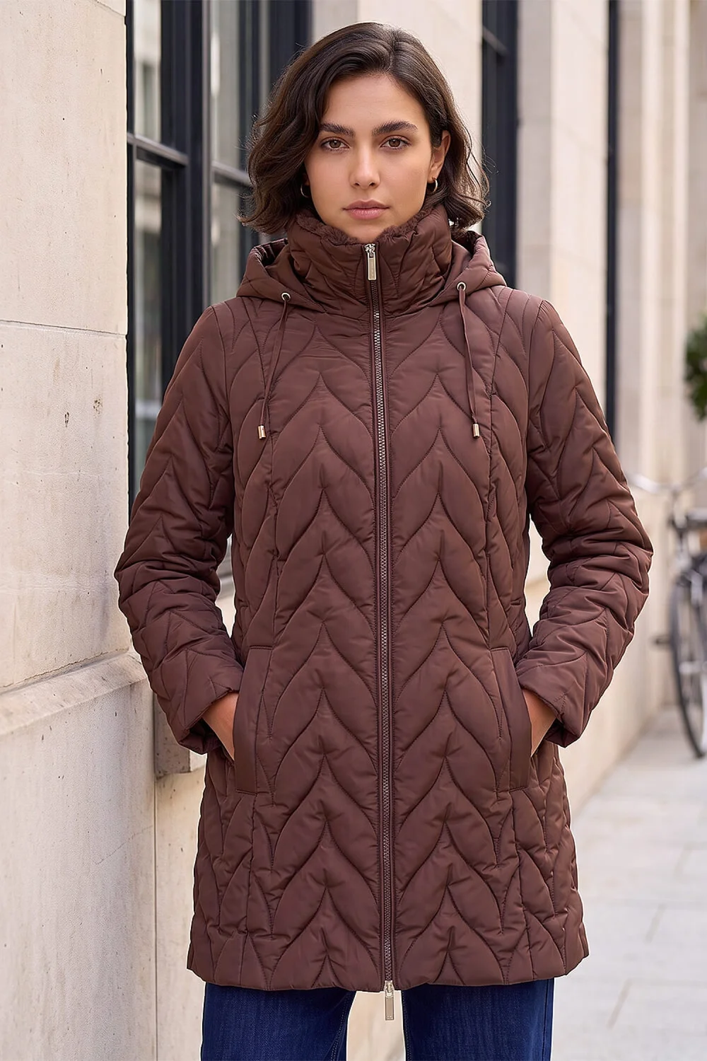 Roman Chocolate Zig Zag Padded Coat - 18 Image 2