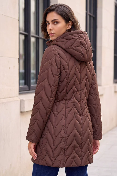 Roman Chocolate Zig Zag Padded Coat - 18 Image 4