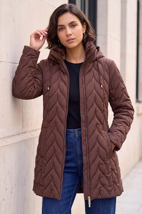 Roman Chocolate Zig Zag Padded Coat - 18 Image 1