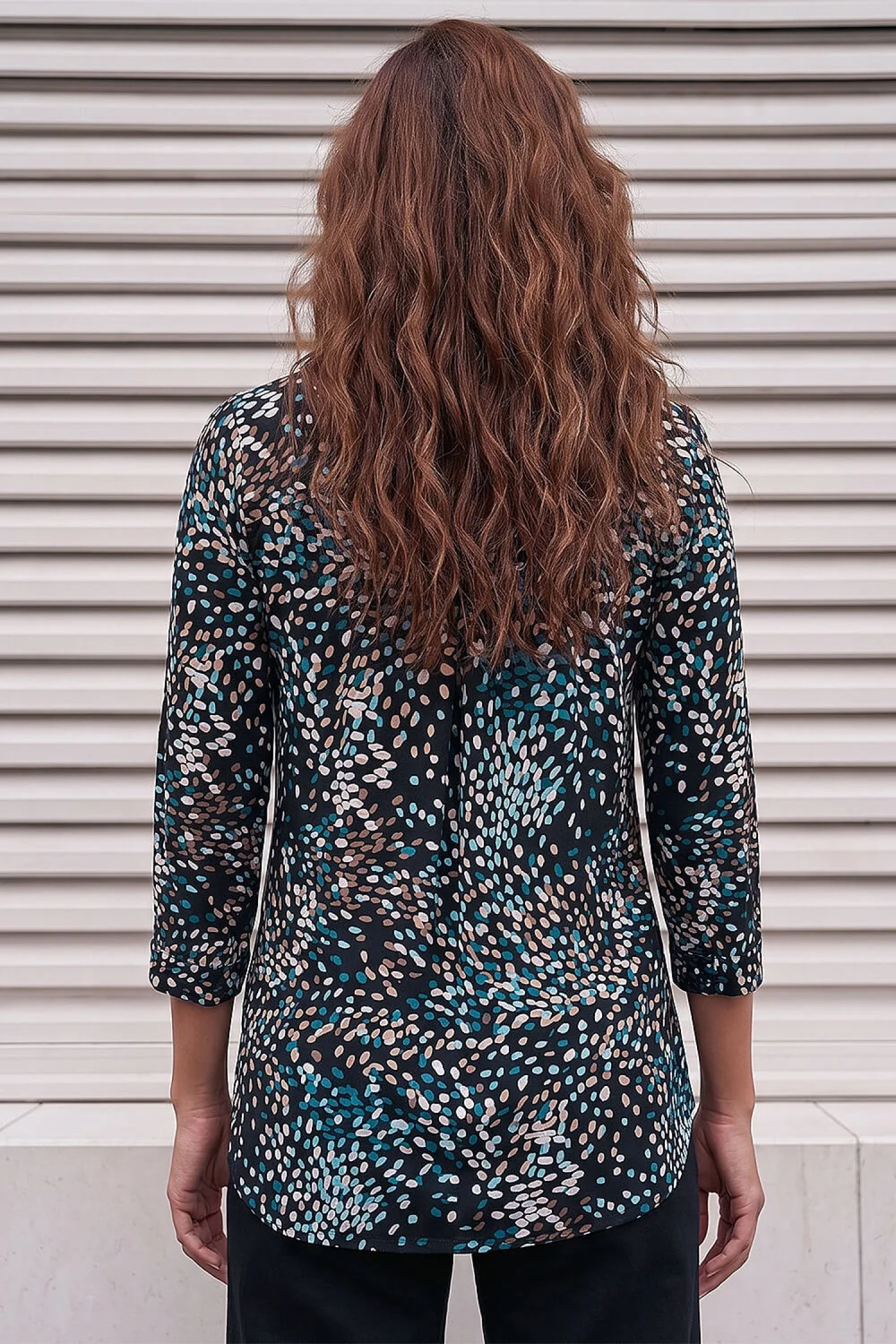 Roman Teal Spot Puff Print Stretch Blouse - 16 Image 3