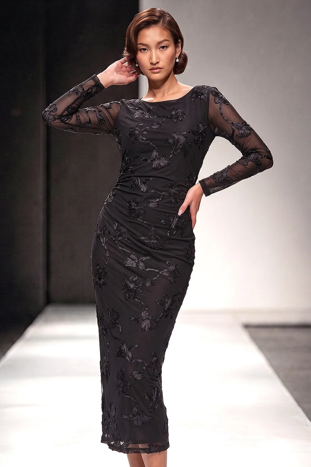 Roman Black Cornelli Stretch Mesh Dress - 14 Image 1