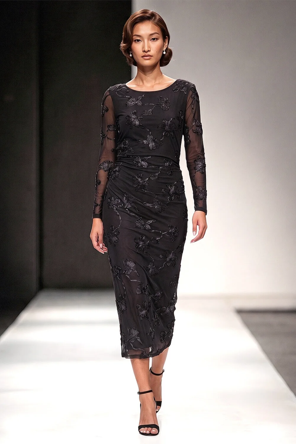 Roman Black Cornelli Stretch Mesh Dress - 14 Image 2