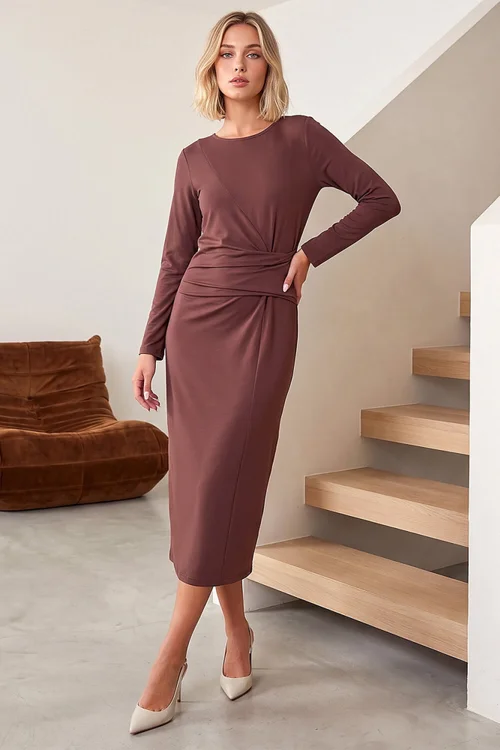 Dusk Chocolate Ruched Waist Midi Dress - 18 Image 1