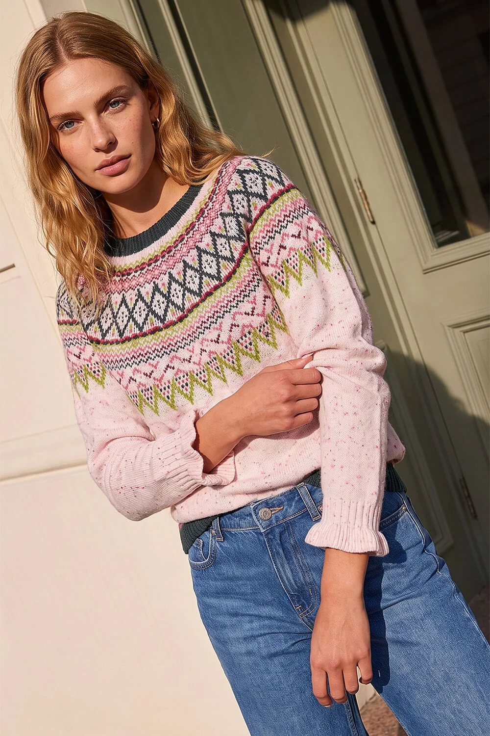 Roman Light Pink Fairisle Frill Detail Stretch Jumper - 18 Image 2