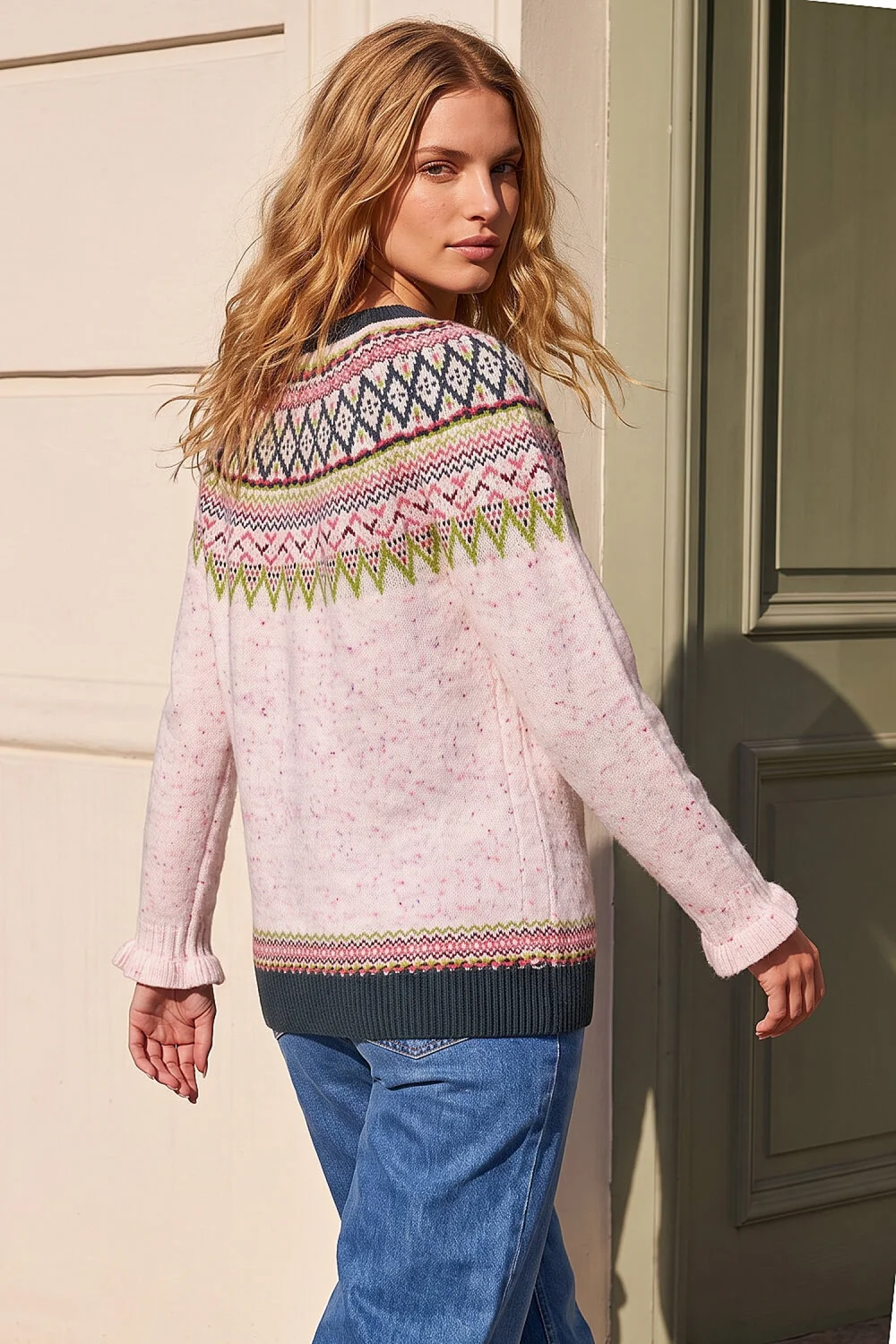 Roman Light Pink Fairisle Frill Detail Stretch Jumper - 18 Image 4