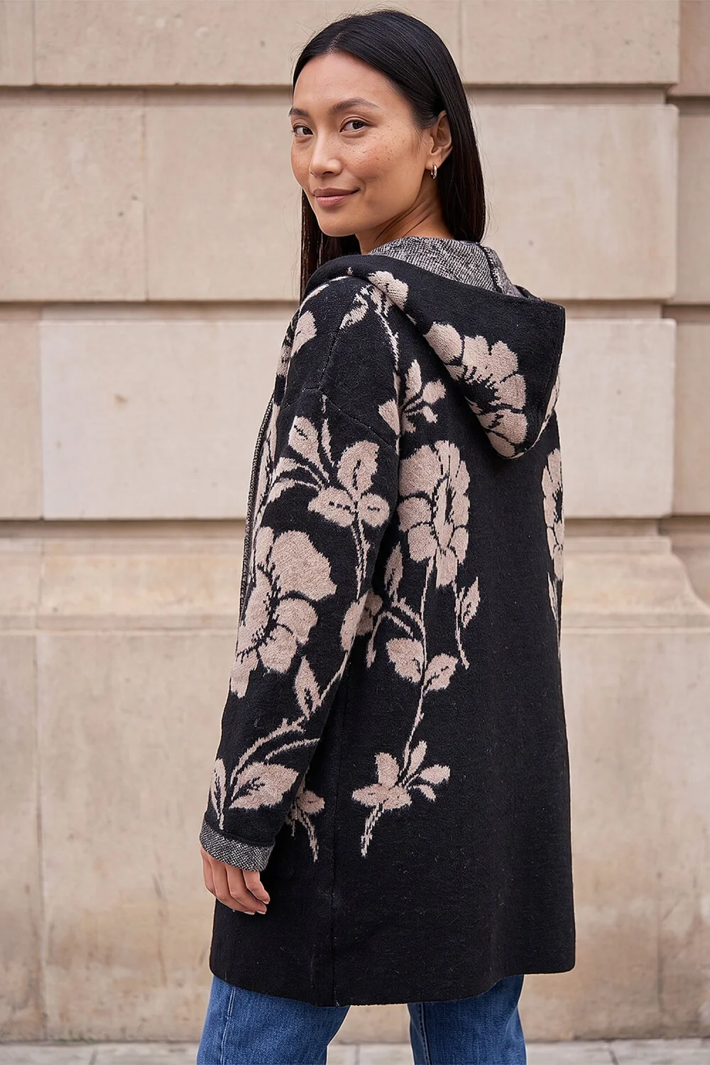 Roman Black Floral Hooded Knit Cardigan - 10 Image 3
