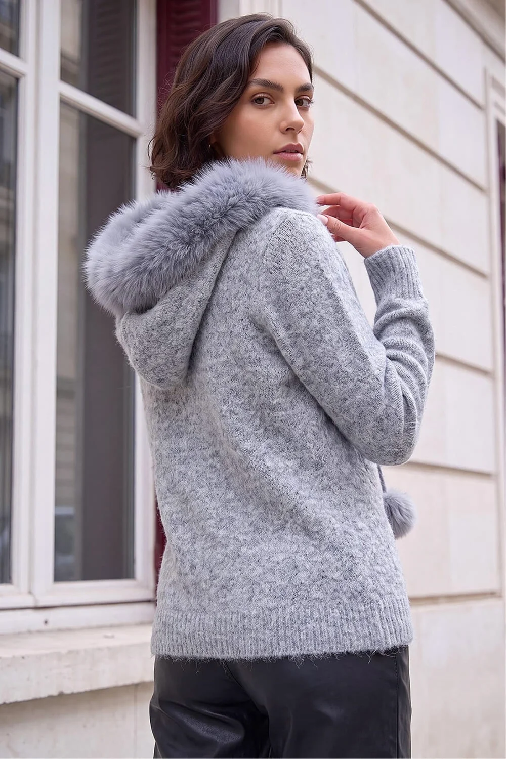 Roman Grey Faux Fur Hooded Knit - 20 Image 4