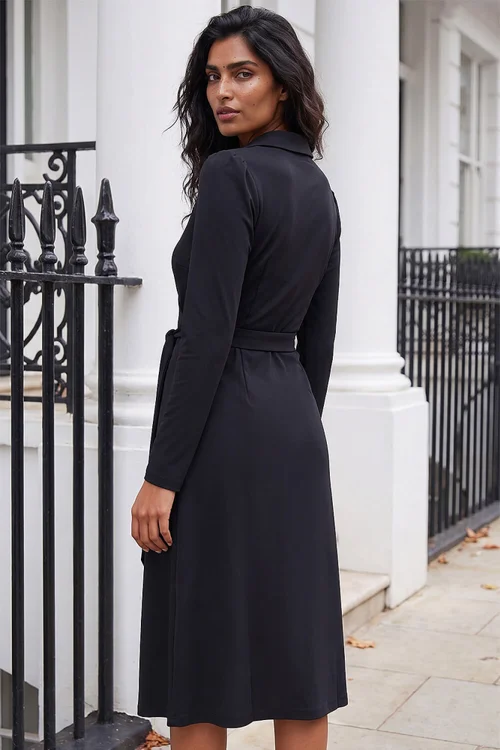 Roman Black Wrap V-Neck Midi Dress - 18 Image 3