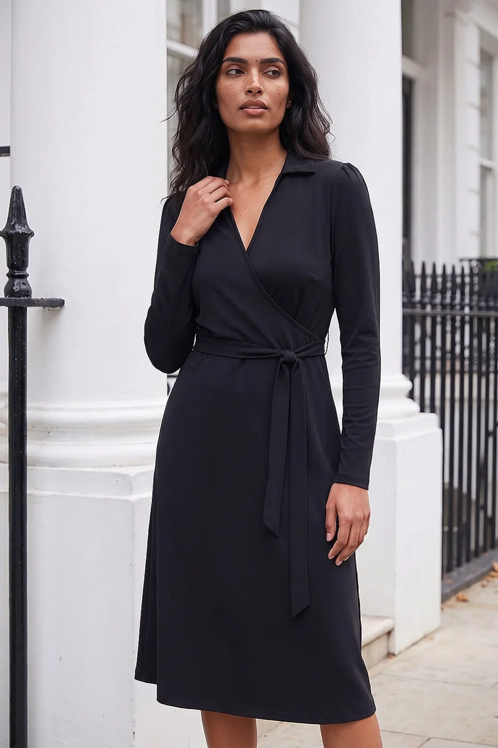 Roman Black Wrap V-Neck Midi Dress - 18 Image 1