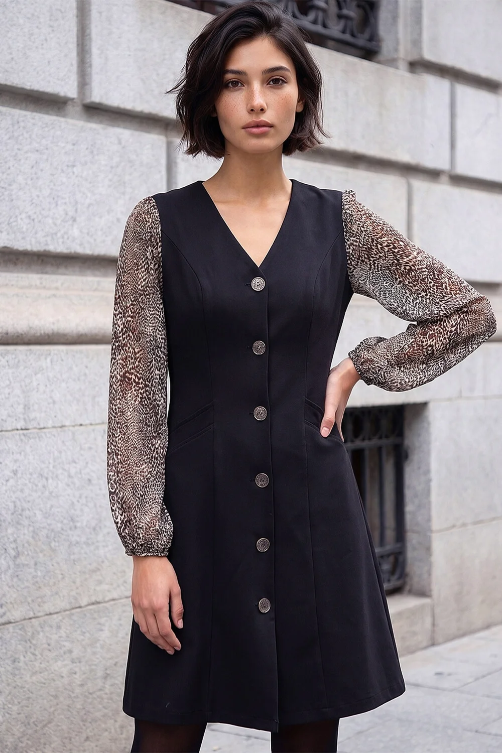 Roman Black Petite Button Down Dress - 10 Image 1