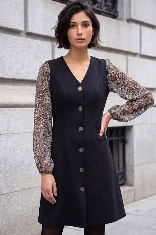 Roman Black Petite Button Down Dress - 10 Image 1
