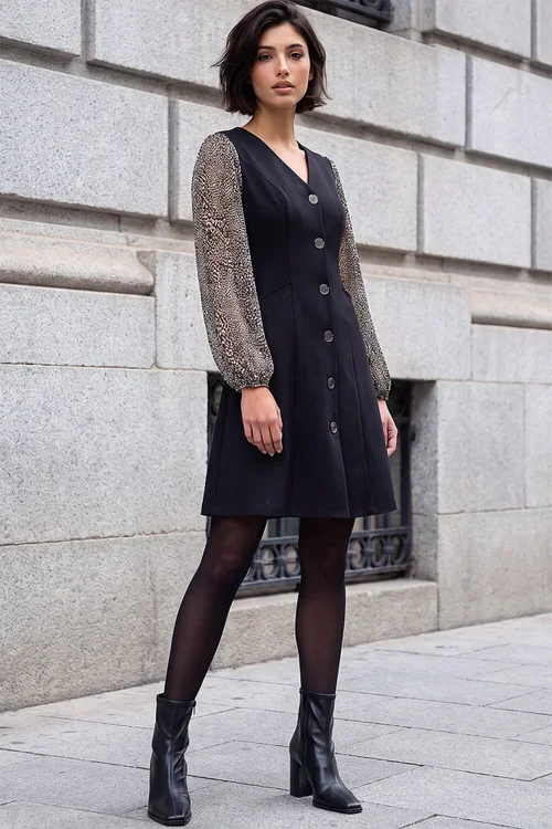 Roman Black Petite Button Down Dress - 10 Image 2