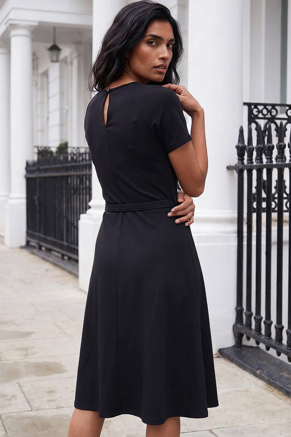 Roman Black Ponte Belted Short Dress - 14 Image 4