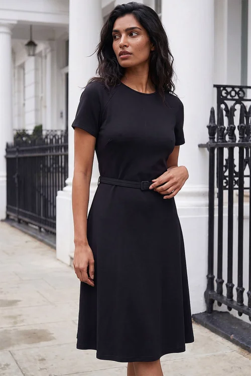 Roman Black Ponte Belted Short Dress - 14 Image 2
