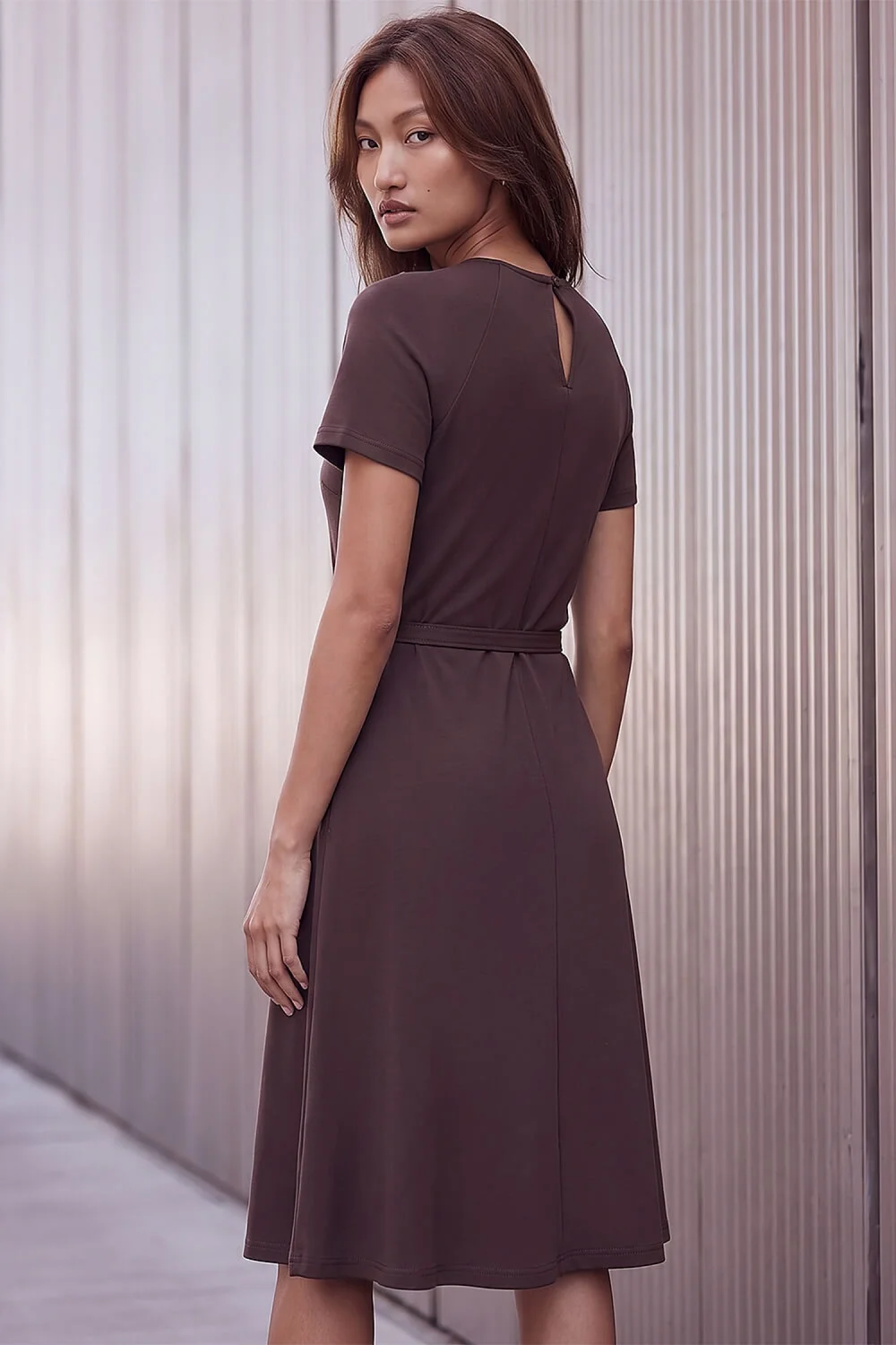 Roman Chocolate Ponte Belted Short Dress - 10 Image 3