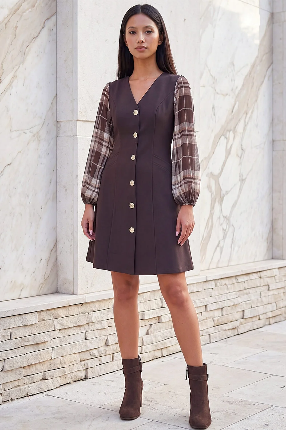 Roman Chocolate Petite Button Down Dress - 14 Image 2
