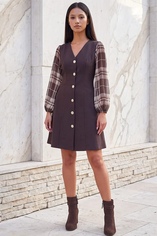 Roman Chocolate Petite Button Down Dress - 14 Image 2