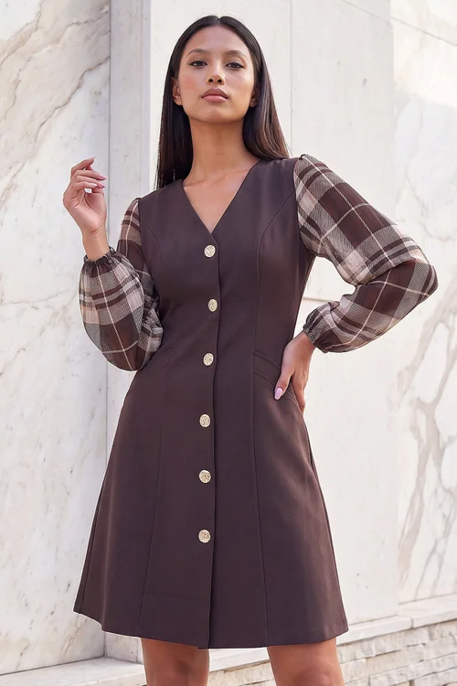 Roman Chocolate Petite Button Down Dress - 14 Image 1