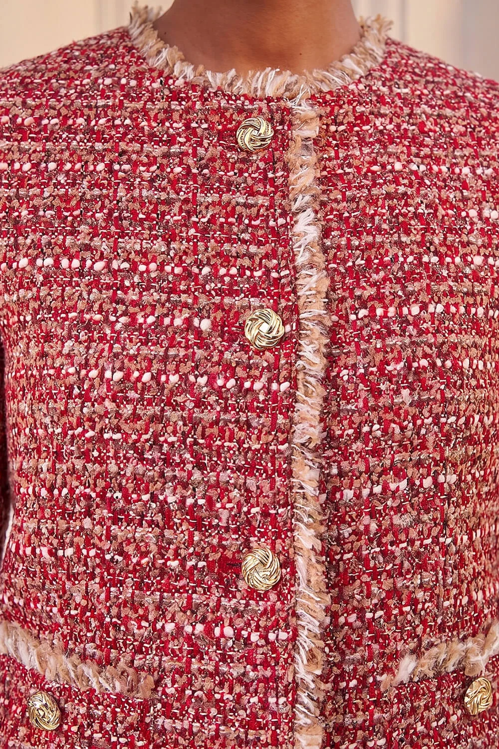Roman Red Frayed Edge Boucle Jacket - 16 Image 4