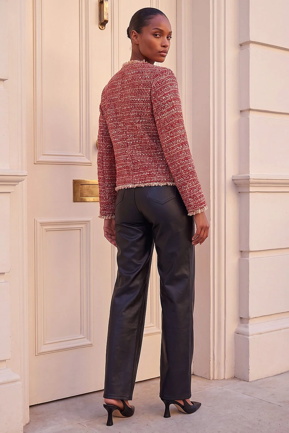 Roman Red Frayed Edge Boucle Jacket - 16 Image 3