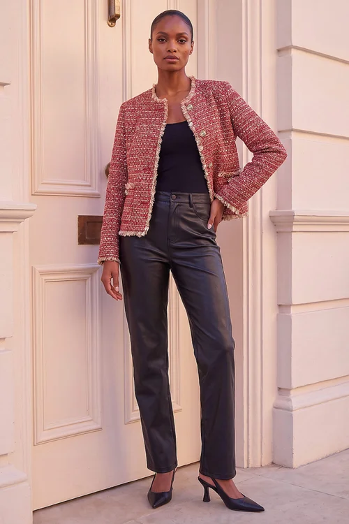 Roman Red Frayed Edge Boucle Jacket - 16 Image 2