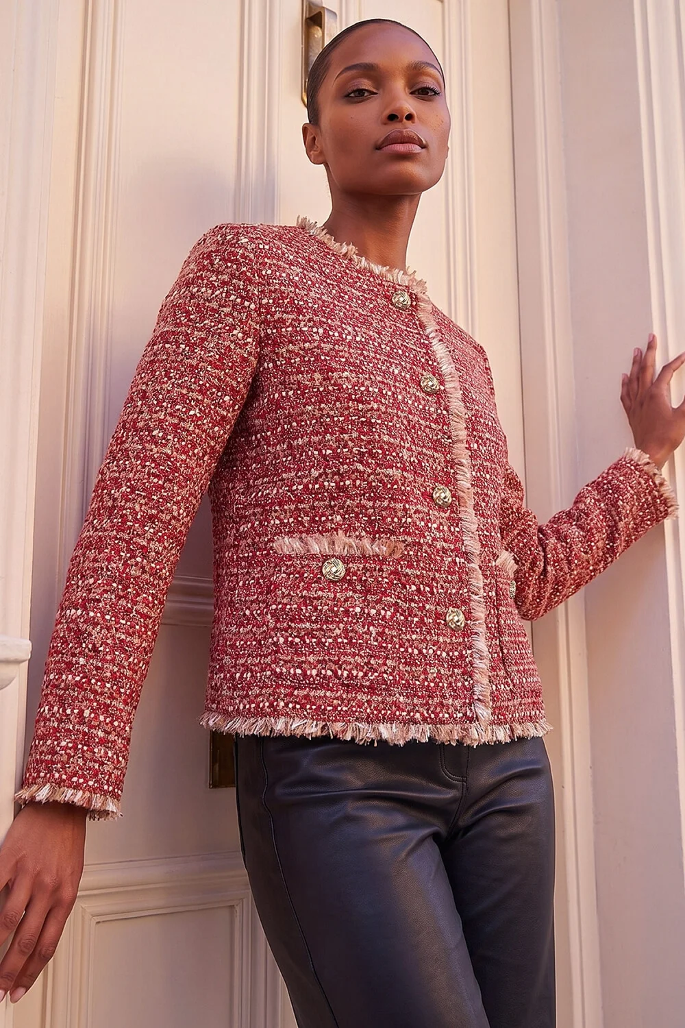 Roman Red Frayed Edge Boucle Jacket - 16 Image 1
